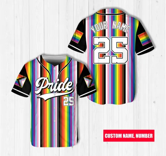 Discover Personalized Rainbow Stripes LGBT Pride Month Game Day Baseball Jersey Shirt