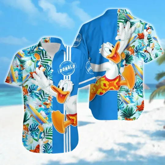 Discover Funny Donald Duckk Surfing Floral Tropical Summer Beach Vacation Hawaiian Shirt