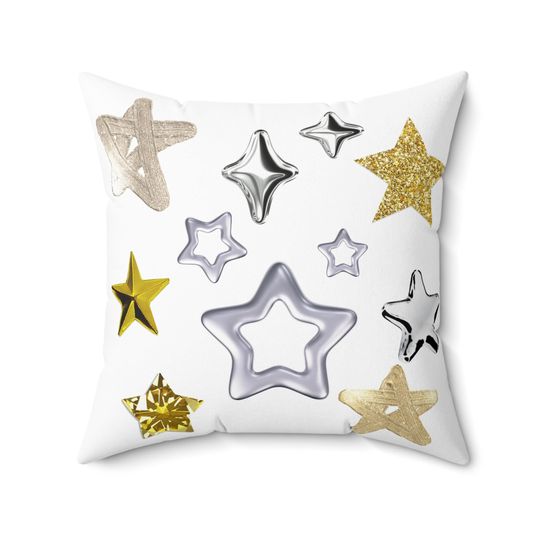Discover Eclectic Star Collage Spun Polyester Square Pillow