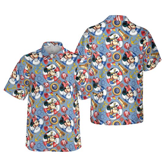 Discover Mouse Cruise Nautical Print Hawaiian Shirt