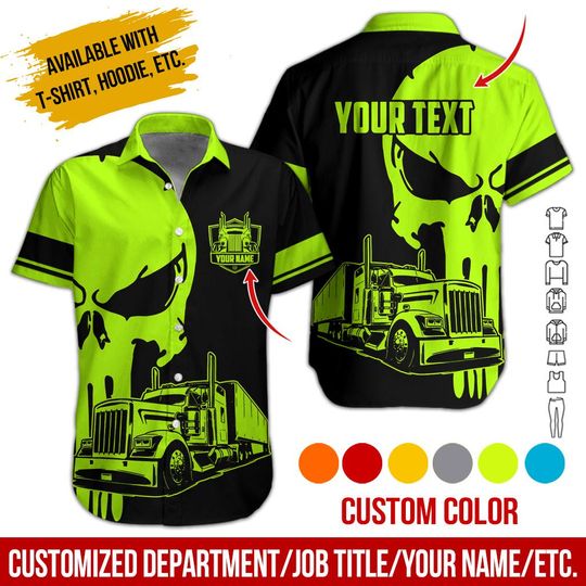 Discover Custom Work Hawaiian Shirt  Hi-Vis Button Down with Name, Job Title And Department Workwear