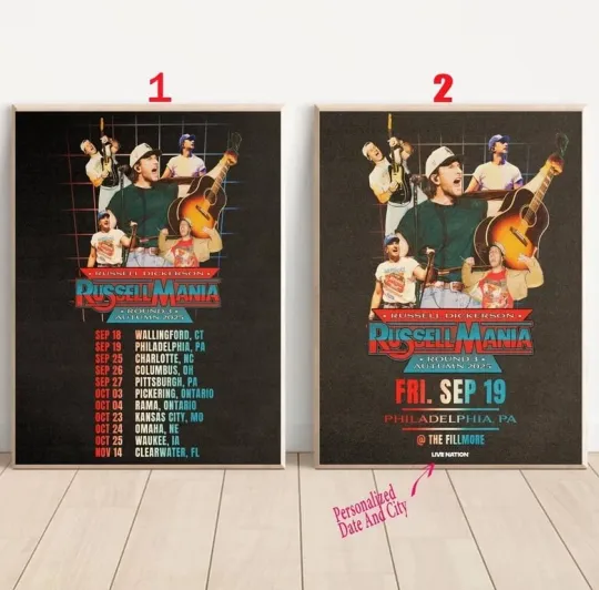 Discover Custom Russell Dickerson Russell Mania Round 3 Autumn 2025 Tour Poster