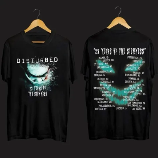 Discover Unisex Front  Back Disturbed Tshirt, the sickness 25TH Anniversary Tour 2025