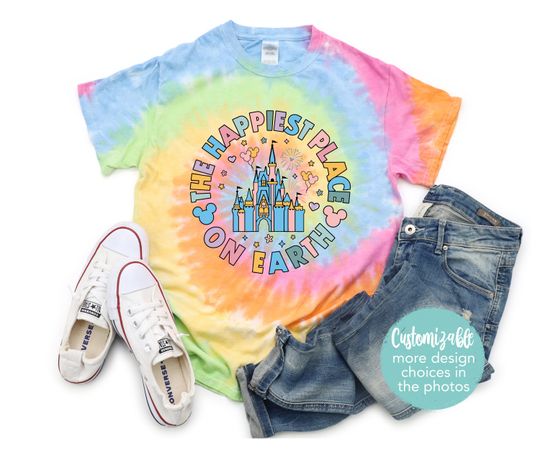 Discover Minniee Mickeyy Happiest Place Castle Dreams Come True Tie-Dye Shirt