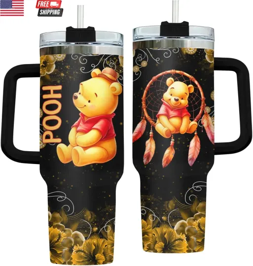 Discover Golden Bear 40Oz Tumbler with Lid, Cute Cartoon Character Travel Cup