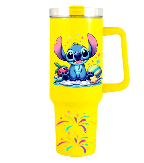 Discover 40 oz Tumbler with Handle and Straw, Insulated Stainless Steel Yellow Tumbler