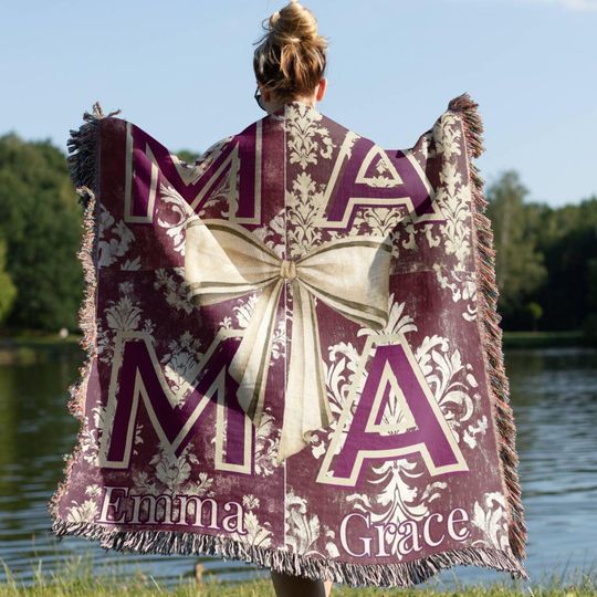 Discover Vintage Coquette Woven Blanket for Mom in Burgundy and Maroon
