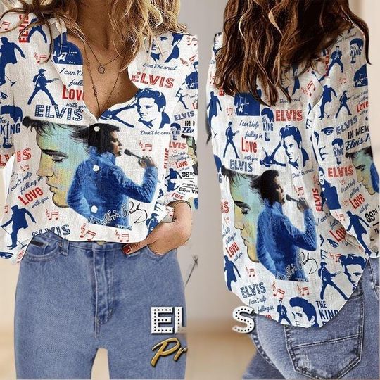 Discover Elvis Presley Linen Shirt, Elvis King Of Music Casual Shirt, Rock And Roll Blouses