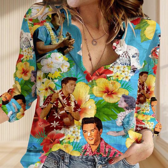 Discover Elvis Presley Linen Shirt, King Of Rock N Roll Casual Shirt, Elvis Blouses Tops