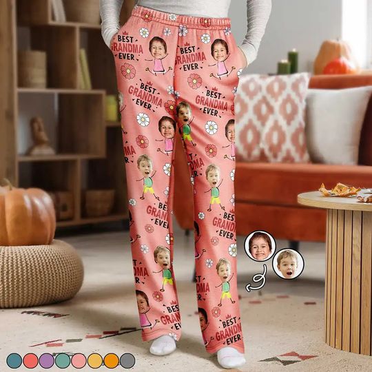 Discover Custom Photo Best Grandma Nana Mom Ever - Personalized Pajama Pants