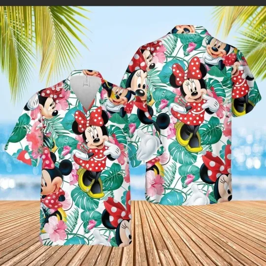 Discover Minniee Mouse Hawaiian Button Down Shirt