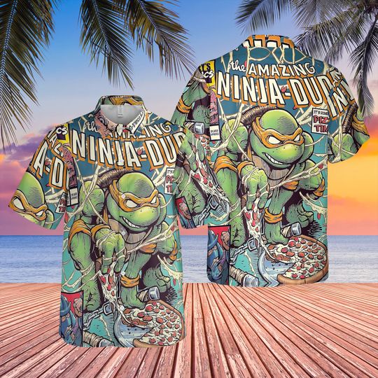 Discover The Amazing Raph's Pizza Time Ninja Turtle Hawaiian Shirt
