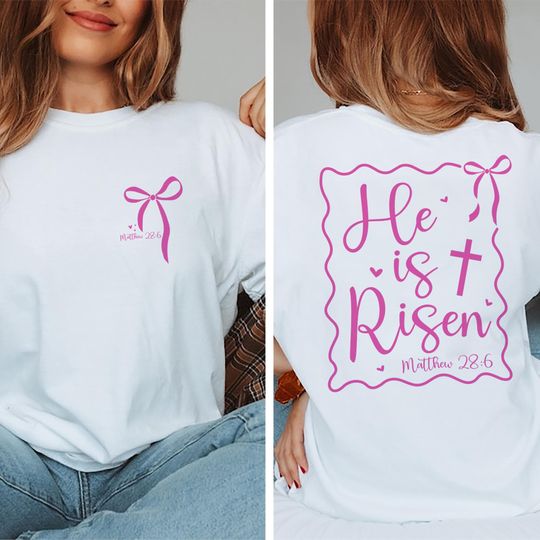 Discover Happy Easter Shirt, He Is Risen Retro Christian Tee, Coquette Bow Floral Spring T-Shirt