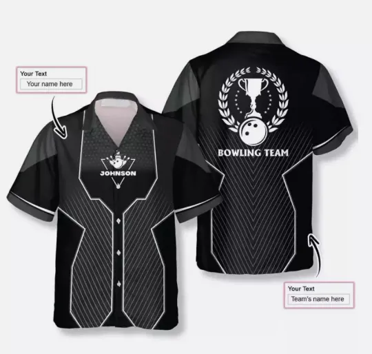 Discover Black Sports Style Trophy Emblem Custom Bowling Hawaiian Shirt, Billiard team shirt