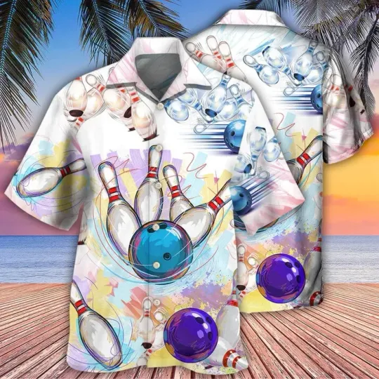 Discover 3D Bowling Hawaiian Shirt, Bowling Painting Hawaiian Shirt