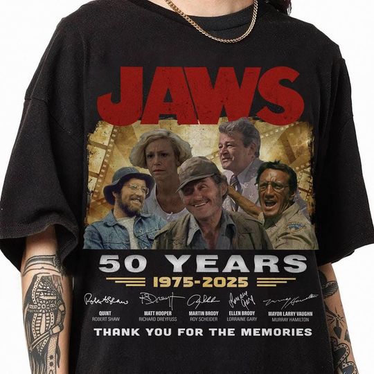 Discover Jaws 1975 Movie Anniversary Shirt, Jaws 50th Years Anniversary Shirt