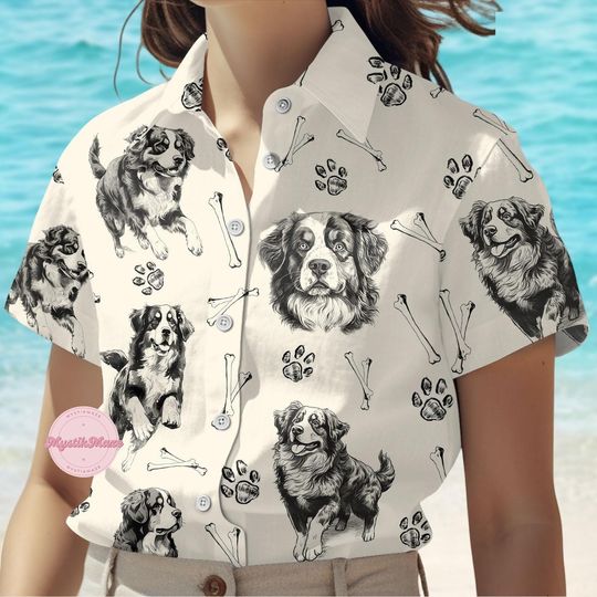 Discover Bernese Mountain Button Shirt, Cute Dog Hawaiian Shirt