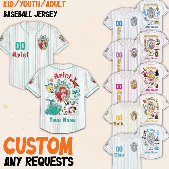 Discover Custom Disneyyy Princess Collection Baseball Jersey, Disneyyy Kid Adult Baseball Jersey