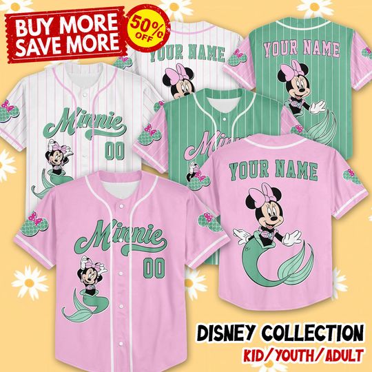 Discover Custom Minniee Mermaid Collection Baseball Jersey, Disneyyy Minniee Baseball Shirt