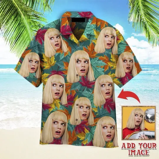 Discover Funny Custom Face On Colorful Autumn Maple Leaves Custom Hawaiian Shirt