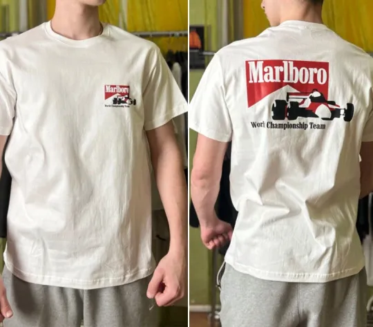 Discover Mclaren Marlboro Rare White Big Logo Racing 2 sided Reprint T shirt