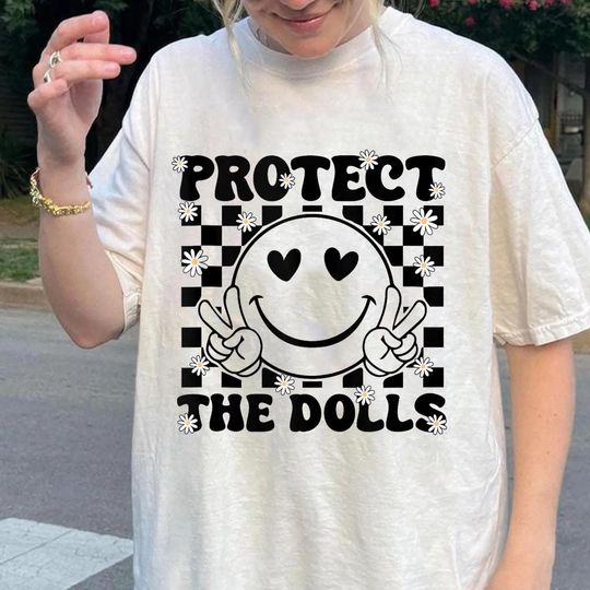 Discover Retro Groovy Smile Face Protect The Dolls women Girls Shirt