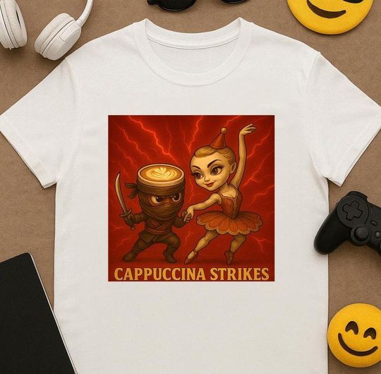 Discover Ballerina Capuchino Assassino Strikes Funny Meme Shirt, Viral Gen Z Tee