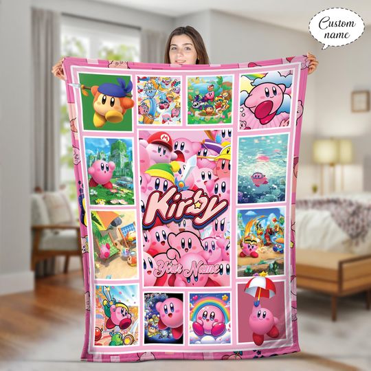 Discover Custom Kirby Game Blanket, Custom Name Kirby Blanket, Birthday Gift