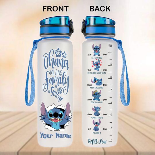 Discover Stitchh Water Tracker Bottle, Ohana Means Family Bottle