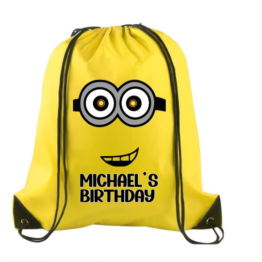 Discover Personalized Birthday Minion Drawstring Backpack  Custom Birthday Party Favor Bag - Minion Birthday Backpack