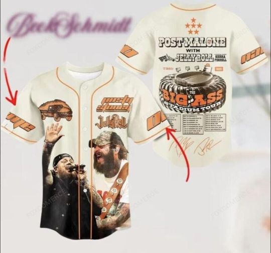 Discover Top Style Post Malone and Jelly Roll Big Ass Tour Baseball Jersey