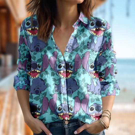 Discover Cute Disneyyy Stitchh Shirt, Blue Dog Casual Women Shirt, Stitchh Cartoon Shirt