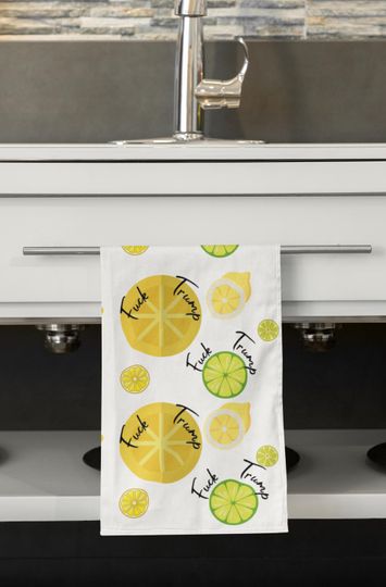 Discover Anti-Trump Hand Towel, Subtle lemon Hand Towel, Political Kitchen Towel