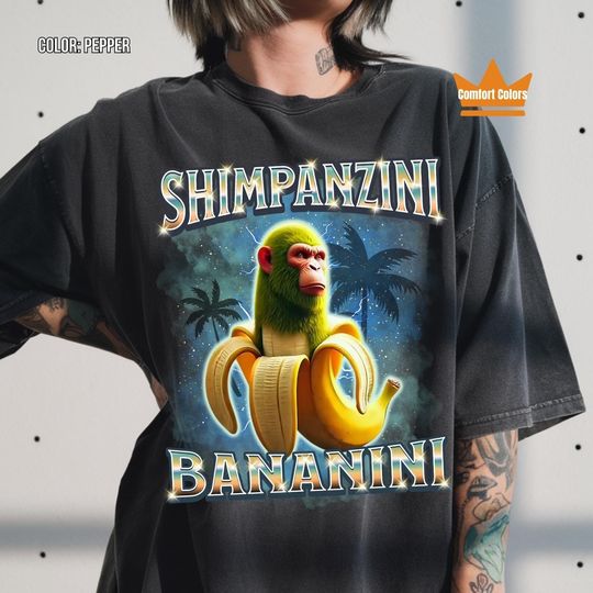 Discover Shimpanzini Bananini Shirt, Italian Brainrot Shirt, Bootleg Rap Tee