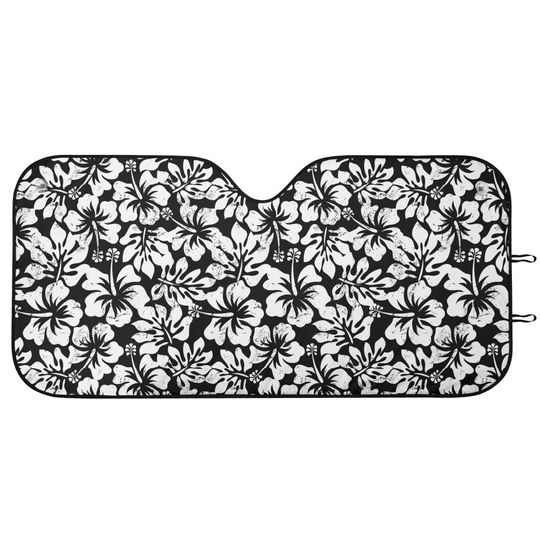 Discover Hibiscus Black Windshield Sun Shade, Hawaii Windshield Sunshade, Aloha Sunshade
