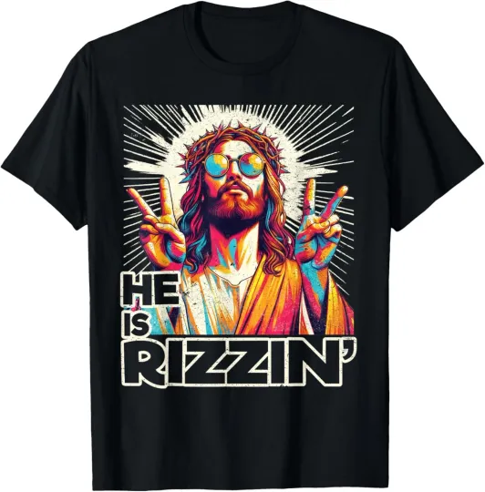 Discover Retro He Is Rizzin Funny Jesus Has Rizzen Easter Christian T-Shirt