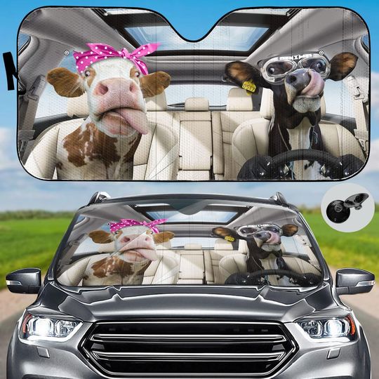 Discover Tongue Out Cows Car Sunshade