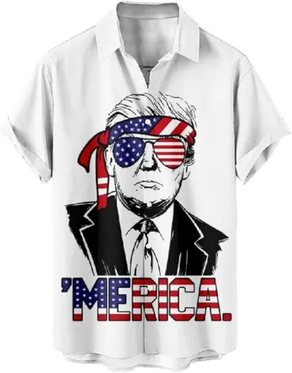Discover Donald Trump Fight Short Sleeve Funny President Trump Hawaiian Shirt C5