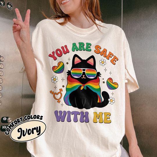 Discover You Are Safe With Me Pride Ally Shirt, Cat Ally Shirt, LGBT Friendly Shirt