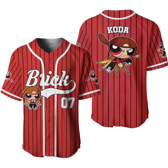 Discover Personalize Brick Red White Baseball Jersey, Funny Powerpuff Girls 90s Cartoons