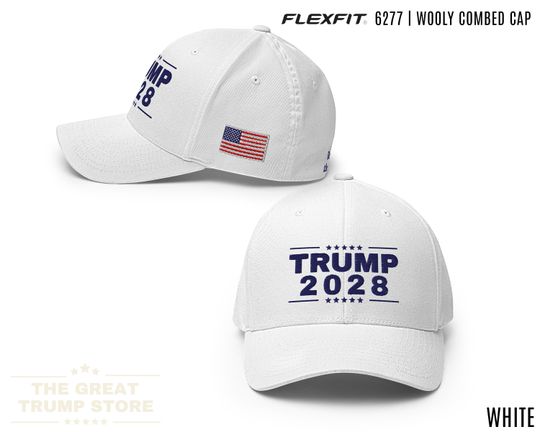 Discover White Trump 2028 USA Flag Hat Trump Flex Fit Baseball Cap Embroidered