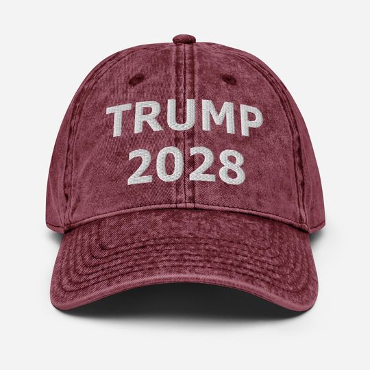 Discover Trump 2028 Hat Embroidered USA Support Trump Vintage Cotton Twill Cap