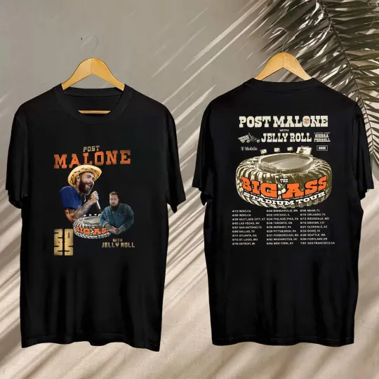 Discover 2025 Post Malone Big Ass Stadium Tour Shirt, Post Malone And Jelly Roll Shirt