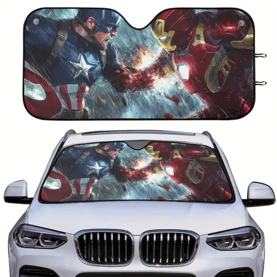 Discover Captainn Americaa And Ironn mann Face Off Fighting Car Windshield Sun Shade