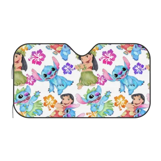 Discover Cute Lilo & Stitchh Dancing Hula Hibiscus Flowers Aloha Car Windshield Sun Shade