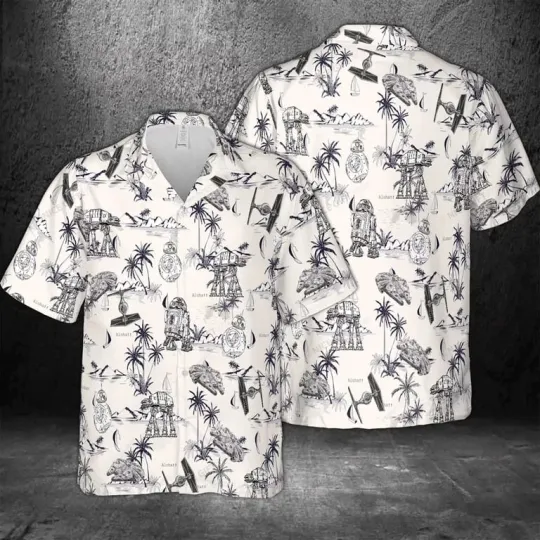 Discover Disneyyy Starr Warss R2-D2 Droid Ship Coconut Tree Hawaiian Shirt