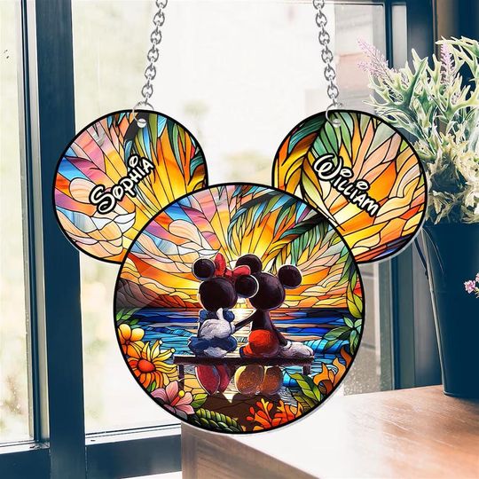 Discover Personalized Disneyyy Couple Romantic Sunset Window Hanging Suncatcher