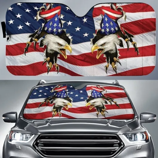 Discover Bald Eagle US Flag Car SunShade Custom Car Accessories