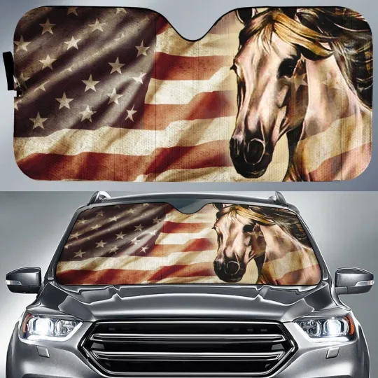 Discover Horse Car Sunshade American Flag Car Accessories