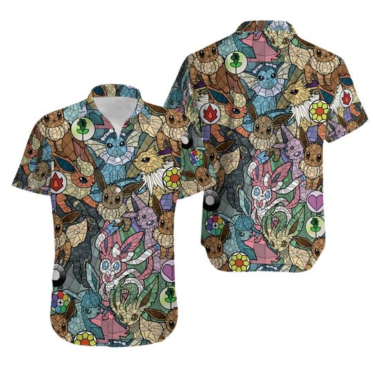 Discover Eevee Hawaiian Shirt, PKM Button Up Shirt, Eevee Holiday Shirt